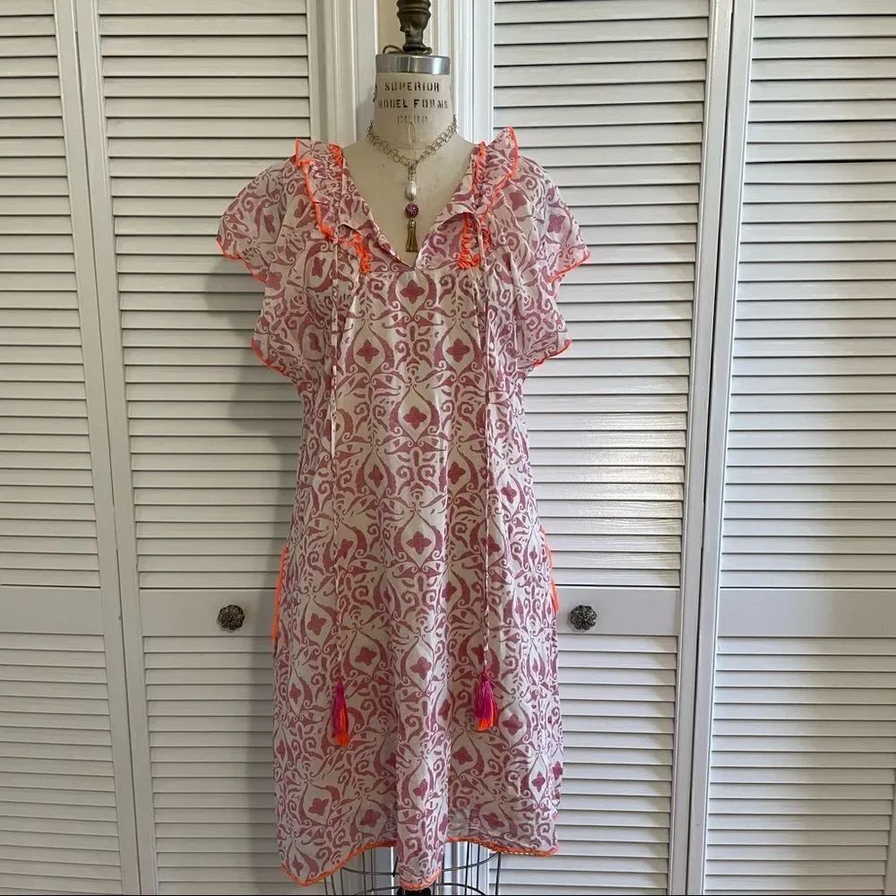 PLACE DU SOLEIL, PINK FRILLY DRESS SZ-M NWT!